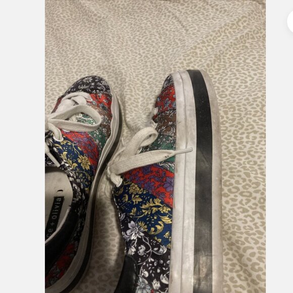 Alice + Olivia Emmalyn Leather Striped Floral Platform Sneakers Women Size 7M - Picture 6 of 10